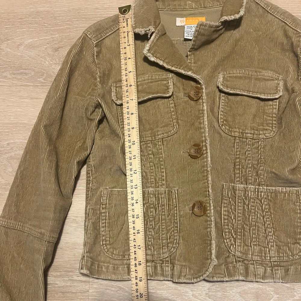Tulle‎ Anthropologie Vintage Y2K Tan Corduroy Cropped Fitted Jacket Women Sz M